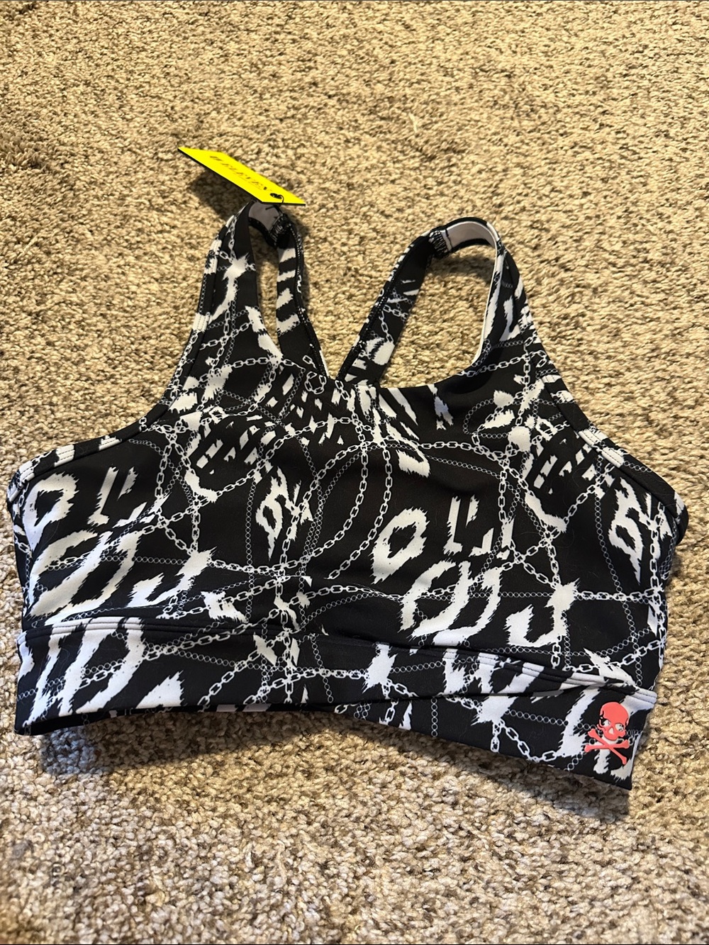 EleVen by Venus Williams Black & White Chain Print Sports Bra
